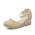 thumbnail image 4 of Nrmvnmi Women's Wedge Shoes Closed Toe Summer Plus Size Clasp Solid Color Straw Woven Linen Wedge Sandals Beige Mothers Day Gifts, 4 of 7