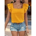 thumbnail image 6 of Women'S Square Neck Ruffle Short Sleeve Top Yellow L, 6 of 8