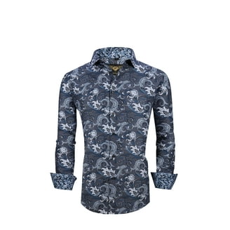 Mens PREMIERE Long Sleeve Button Down Dress Shirt Blue Paisley Bubble - Walmart.com Mens PREMIERE Long Sleeve Button Down Dress Shirt Blue Paisley Bubble - Walmart.com