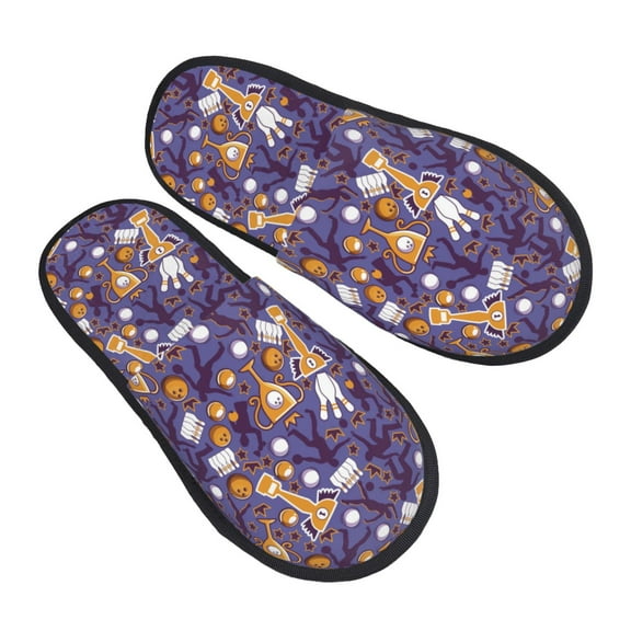 Salouo Bowling Game for Soft Indoor Slippers,Unisex Fuzzy House Shoes Cozy Plush Warm Slip-on Slippers for Women Men