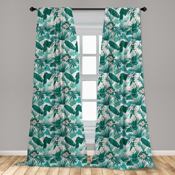 Hawaii Curtains 2 Panels Set, Exotic Summer Blooming Tropical Jungle