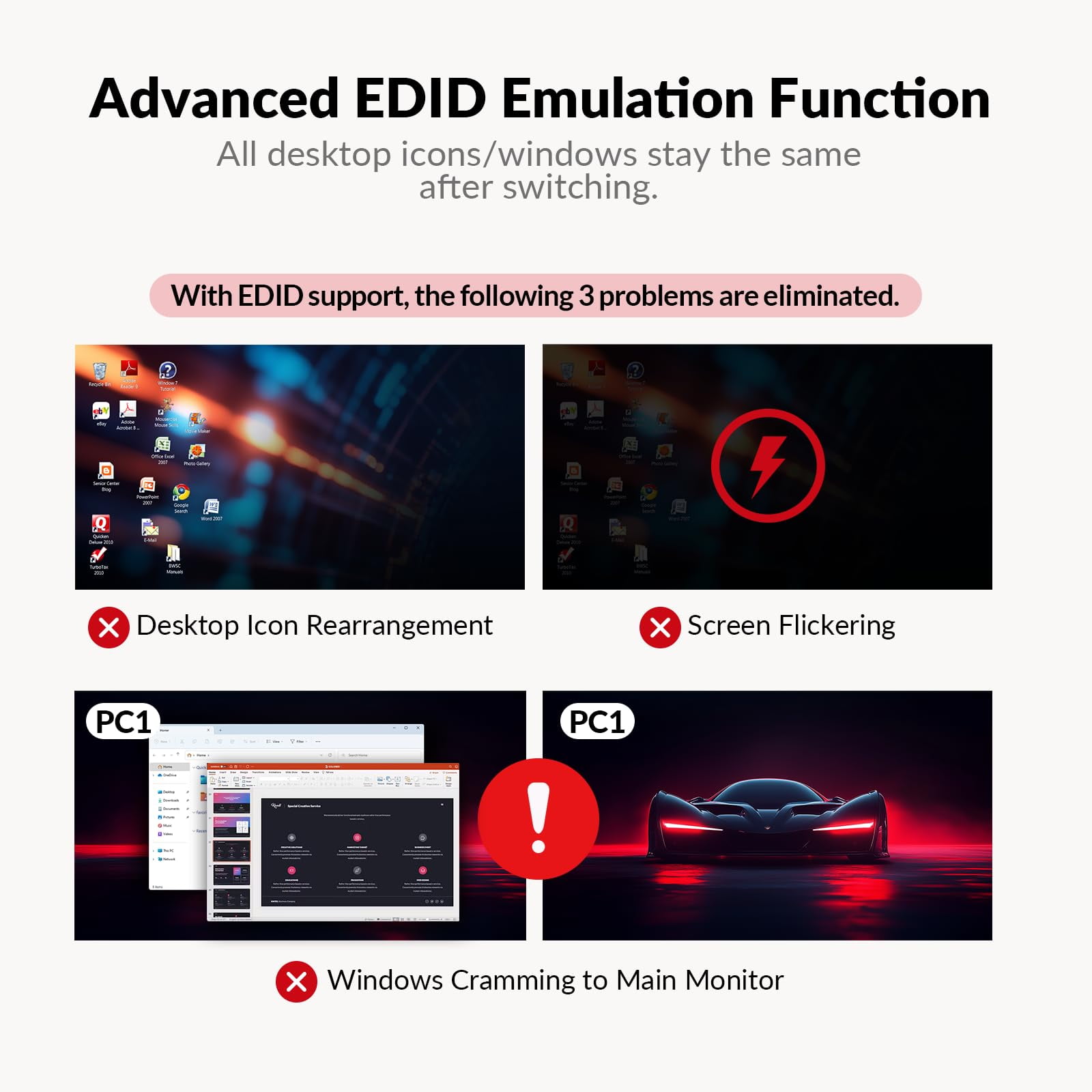 AV Access Docking Station KVM Switch 2 Monitors 2 Laptops, 4K KVM Switch Dual Monitor, 100W PD for Each PC, 1G Ethernet, EDID Emulation, Ideal for Home Office & Gaming(KD-E20)