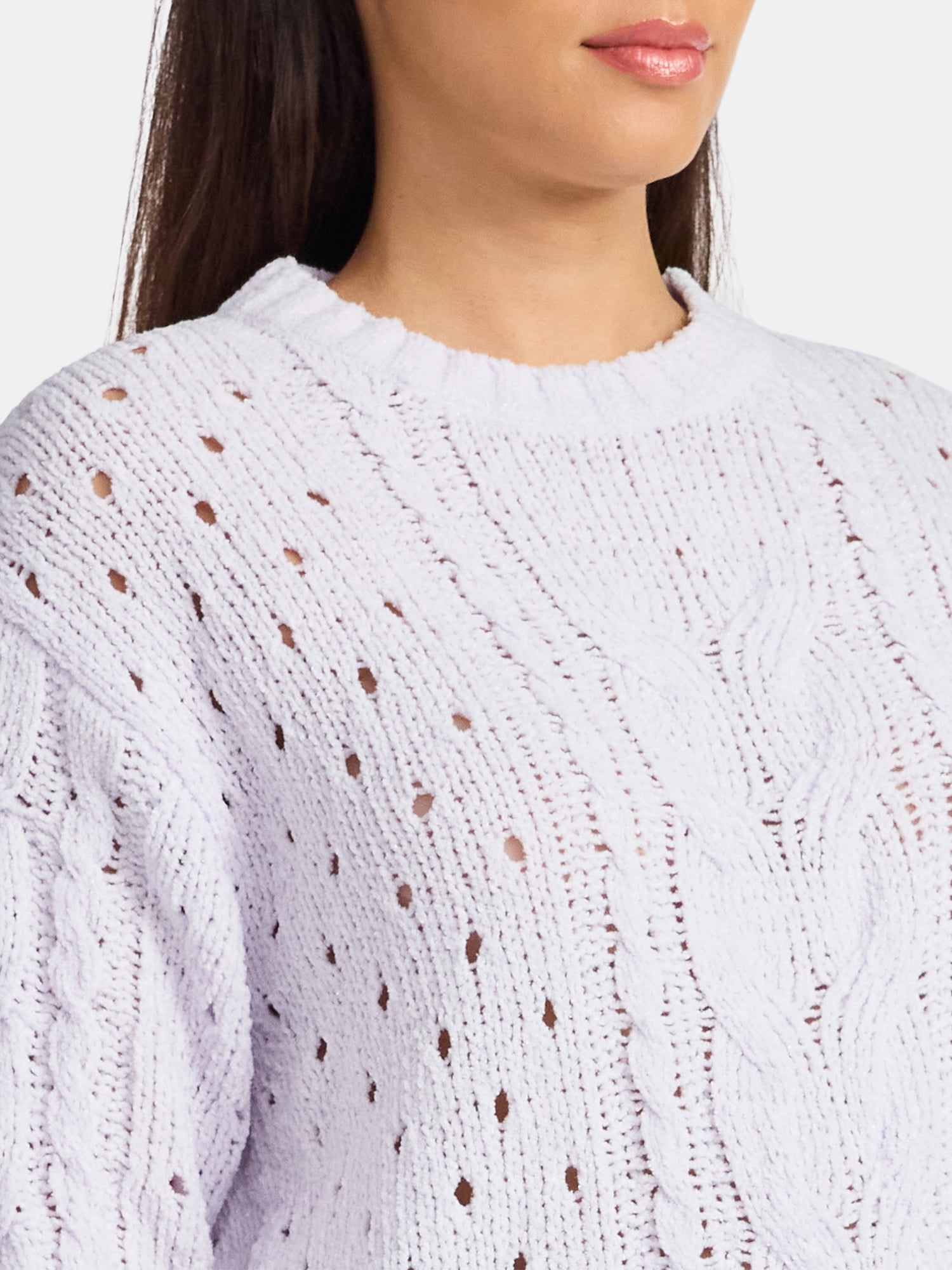 Time and Tru Women's Cable Knit Pullover Sweater with Long Sleeves, Midweight, Sizes XS-XXXL