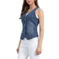 thumbnail image 4 of INSPIRE CHIC Women's Denim Vest V Neck Sleeveless Button Down Jean Waistcoat Casual Jacket XS Pale Blue, 4 of 6