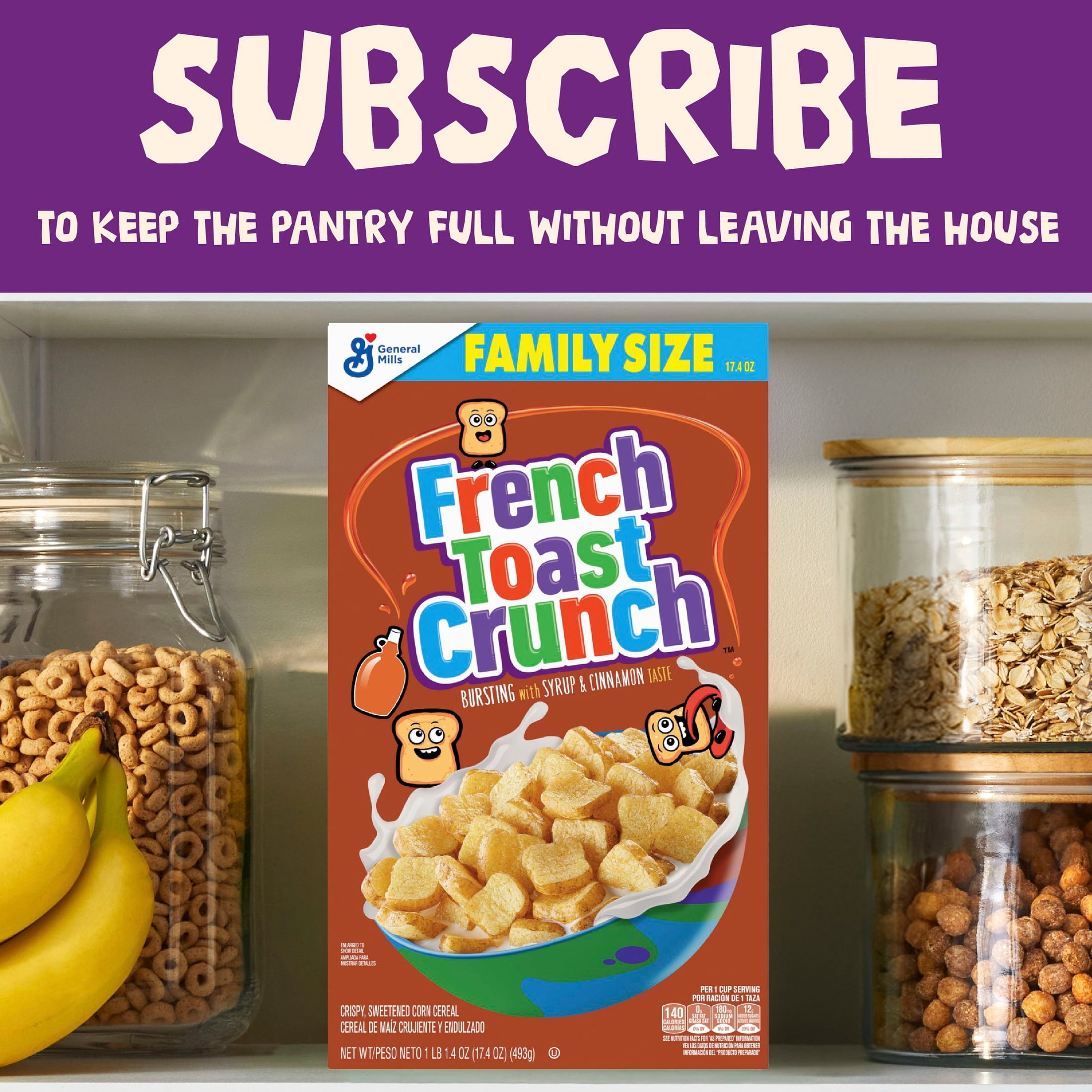 (3 pack) French Toast Crunch Breakfast Cereal, Syrup and Cinnamon Taste, Family Size, 17.4 oz
