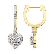 Diamond Dangle Earring | 3 Carat IGI Certified Heart Shape Lab Grown Diamond Dangle | 18K in Yellow Gold | Lyra Halo Lab Diamond Earrings | Prong Setting | FG-VS1-VS2 Quality | Friendly Diamonds