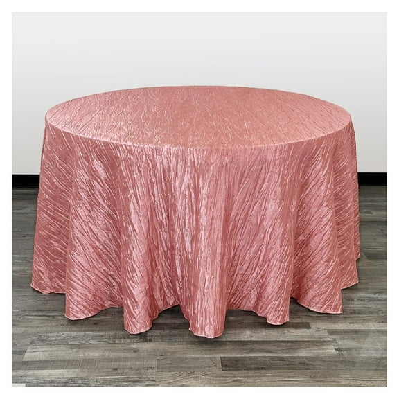 - 120 Inch Round Crinkle Taffeta Tablecloth - Coral, Crushed Shiny Dining Table Cloth for Wedding Party Birthday Baby Bridal Shower