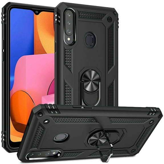 For Samsung A02s Magnetic Ring Kickstand Hybrid Case Cover - Grey