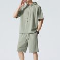 thumbnail image 3 of Vedolay Short Sets Men 2 Piece Outfit Men's Summer Shorts Set Casual Outfits Loose Fit Shirt + Shorts Suits,Green XL, 3 of 4