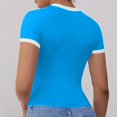 thumbnail image 2 of Womens Summer Tops Womens U Neck Tops Women Summer Short Sleeve Crewneck Stripe Shirts Slim Fit Ribbed Knit Basic Tee Graphi, 2 of 7