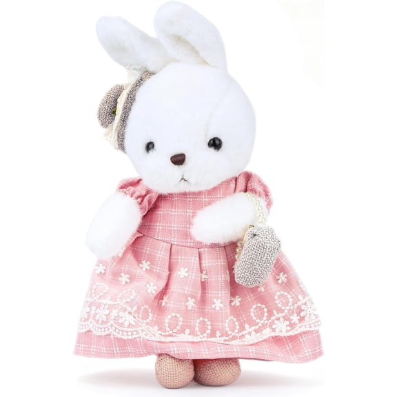 Bunny Doll Plush Toy, Sweet Stuffed Bunny Toys with Pink Vintage Lace Dress and Hat, Medium 14 in Elegant Kawaii Rabbit Toys Soft Huggable Conejos Plushies Easter Birthday Gift for Girl Toddler Kid