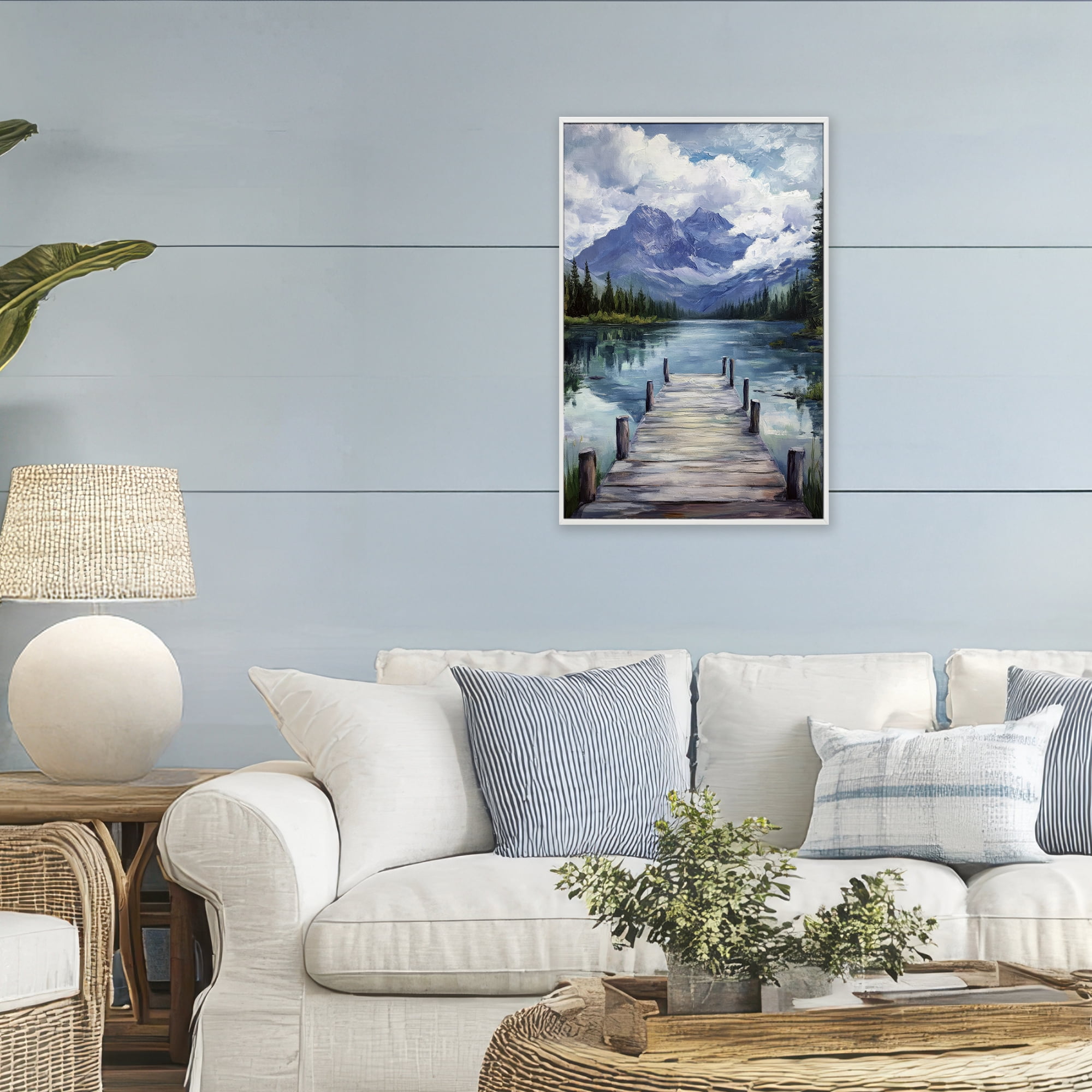 Stupell Industries Weathered Dock on Mountain Lake White Framed Giclee Art, design by Petal Prints Design