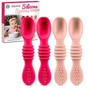 Silicone Baby Spoons for Baby Led Weaning 4-Pack, First Stage Baby Feeding Spoon Set Gum Friendly BPA Lead Phthalate and Plastic Free, Great Gift Set (Pink)