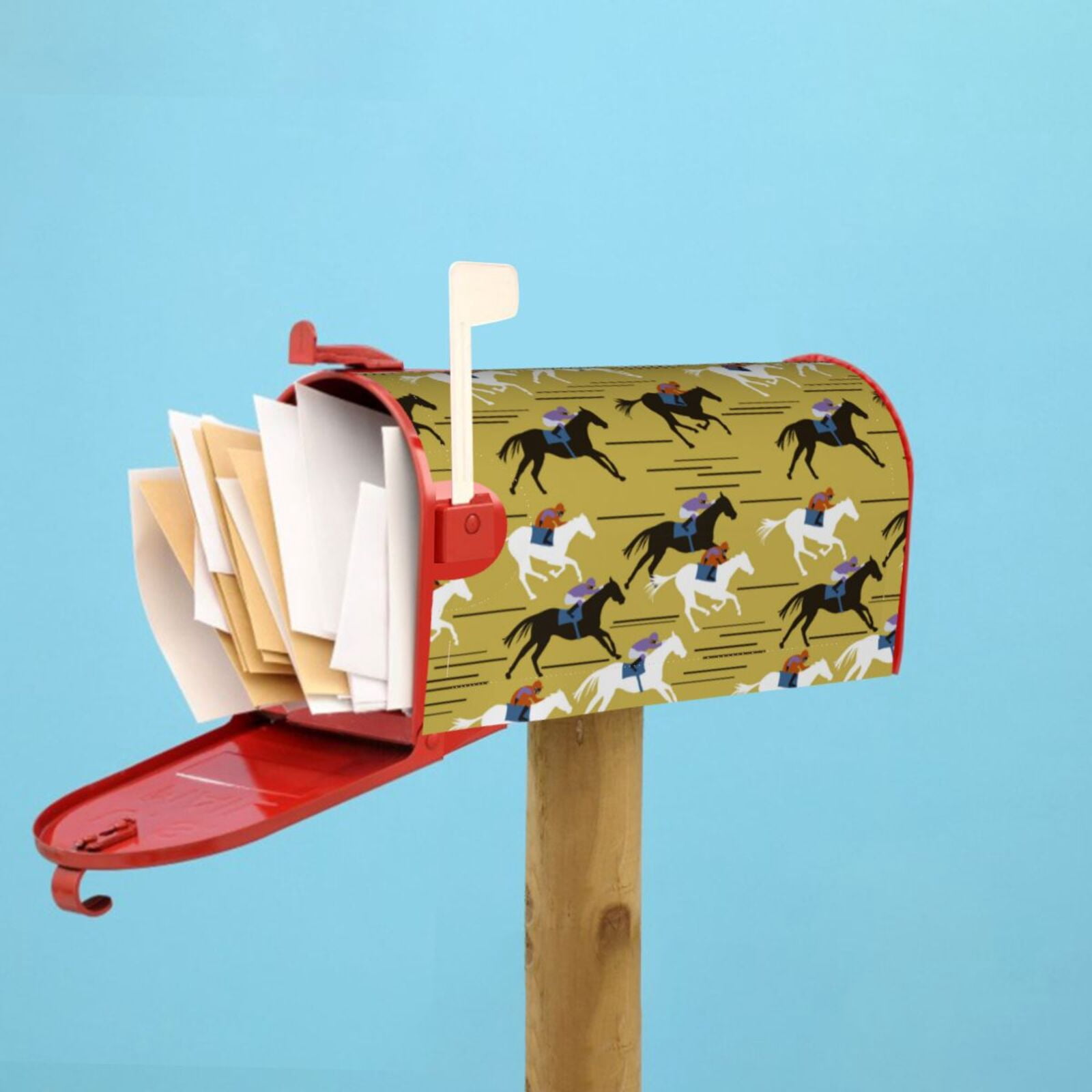 Logiee Horsemen In Horseraces Print Post Letter Box Wrap Decor, Mailbox Cover Suitable for Standard Mailbox and Large Size Mailbox,Outdoor Yard Decoration-25.5x21 in
