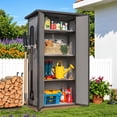 thumbnail image 3 of AECOJOY 30  Cu.ft Outdoor Resin Storage Cabinet with 3 Adjustable Shelves, Small Plastic Storage Shed with Floor Waterproof Storage Building for Tool, Backyard, 3 of 9