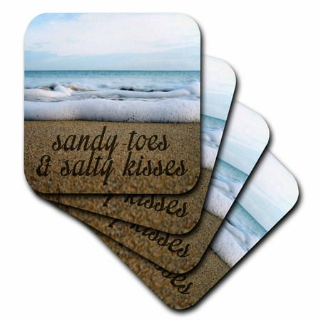 3dRose SANDY TOES AND SALTY KISSES OCEAN BACKGROUND - Soft Coasters, set of 8