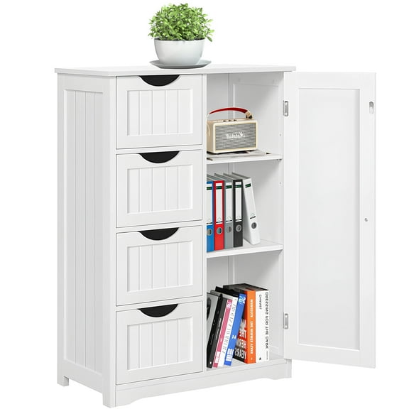 Vebreda Wooden 4 Drawer Bathroom Cabinet Storage Cupboard 2 Shelves Free Standing, White