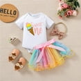 thumbnail image 2 of Otqutp Beach Bodysuit for Toddler Girls Short Sleeve Cartoon Prints Romper Tops And Tutu Tulle Skirt Dress 2PCS Summer Outfits, 2 of 8