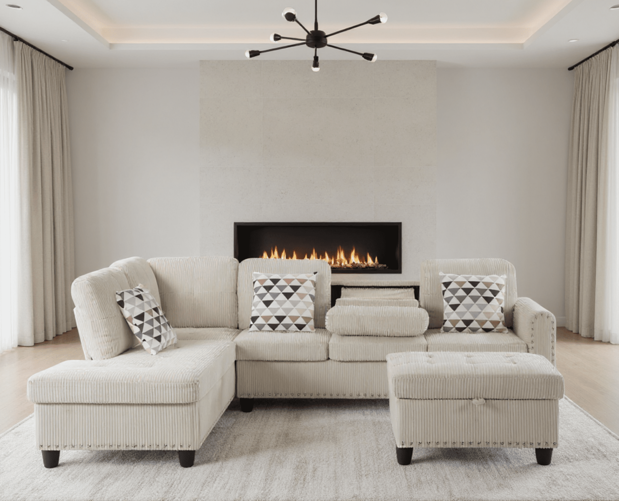 Gewnee 94.49” L-Shaped Modular Sectional Sofa with Nail Head-Design, with Storage Ottoman& 3 Headrests & 2 Built-in Cup Holders, Suitable for Living Rooms, Offices and Reception Rooms.Beige