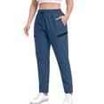 thumbnail image 2 of Amzcrzy Pantalones deportivos clásicos mujer plus size (L-5XL) - cintura elástica alta, cordón, bolsillos, pierna recta cómoda Azul, 2 of 6