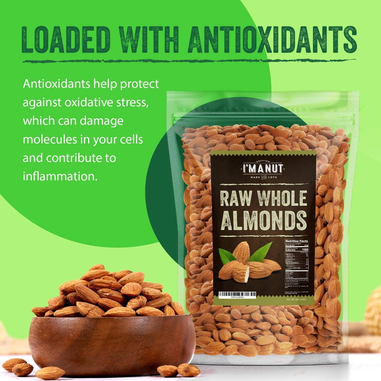 Raw Whole California Almonds-32 oz-No PPO Non GMO Protein Boost-Vegan and Kosher I'M A NUT