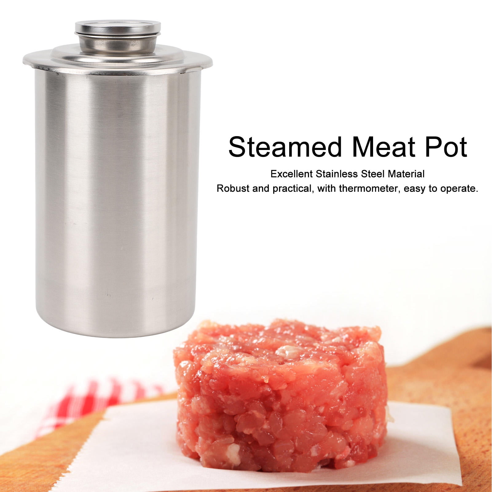 YAHHU Stainless Steel Steamed Meat Bucket & Bacon Pressure Cooker, Meat Press Maker with Thermometer (7.87 in / 20 cm)