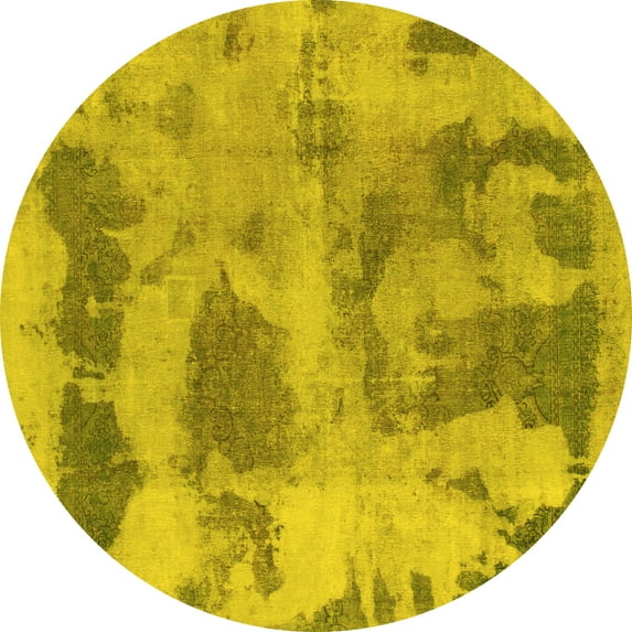 Ahgly Company Indoor Round Abstract Yellow Modern Area Rugs, 4' Round
