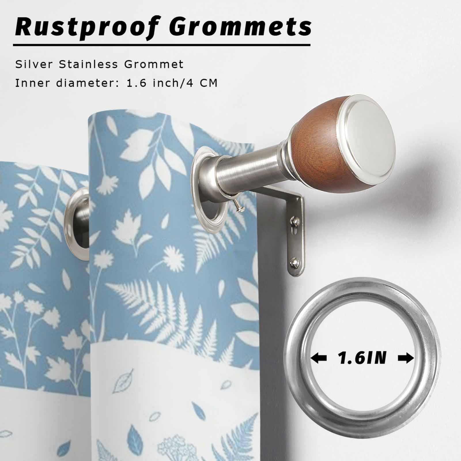Spring Ferns Outdoor Curtains for Patio, Country Blue Floral Leaf Fern Sunshade Privacy Drapes Grommet Waterproof Outside Curtains for Porch/Cabana/Balcony 54"x 108", 1 Panel
