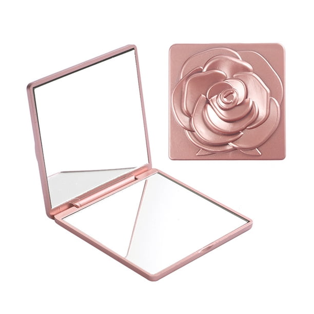 Espejo de maquillaje plegable portátil, estilo vintage rosa, de doble cara, de alta claridad, para hombre y mujer, de bolsillo, para viaje, de mano, cuadrado.