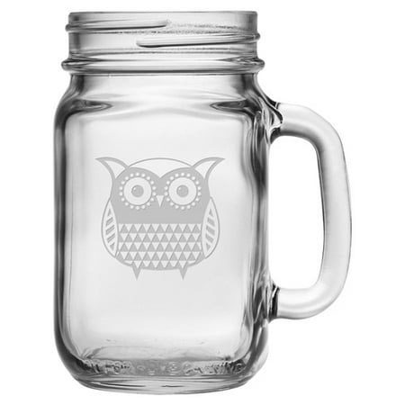 Venini Art Glass - Susquehanna Glass Folk Art Owl 16 oz. Drinking Jar (Set of 4)