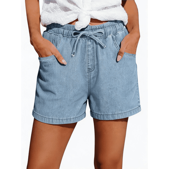 Gkeoshab Womens Jean Shorts Women's Plus Size High Waist Ice Silk Denim Shorts Solid Color Straight Leg Design Lightweight Thin Fabric Loose Fit Casual Summer