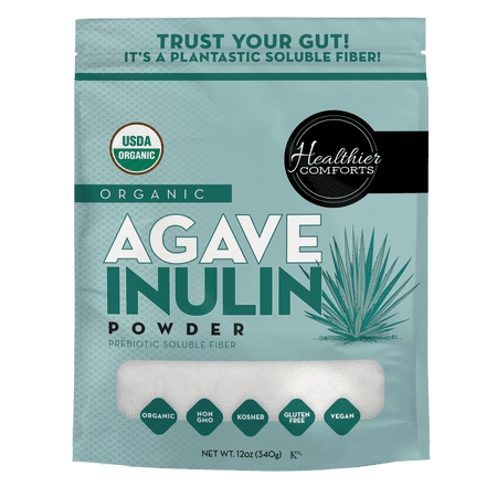 Healthier Comforts Organic Inulin Powder (12 oz) from Blue Agave | Gentle on Digestion, High Fiber Prebiotic, Soluble, Non-GMO | Perfect for Baking & Cooking
