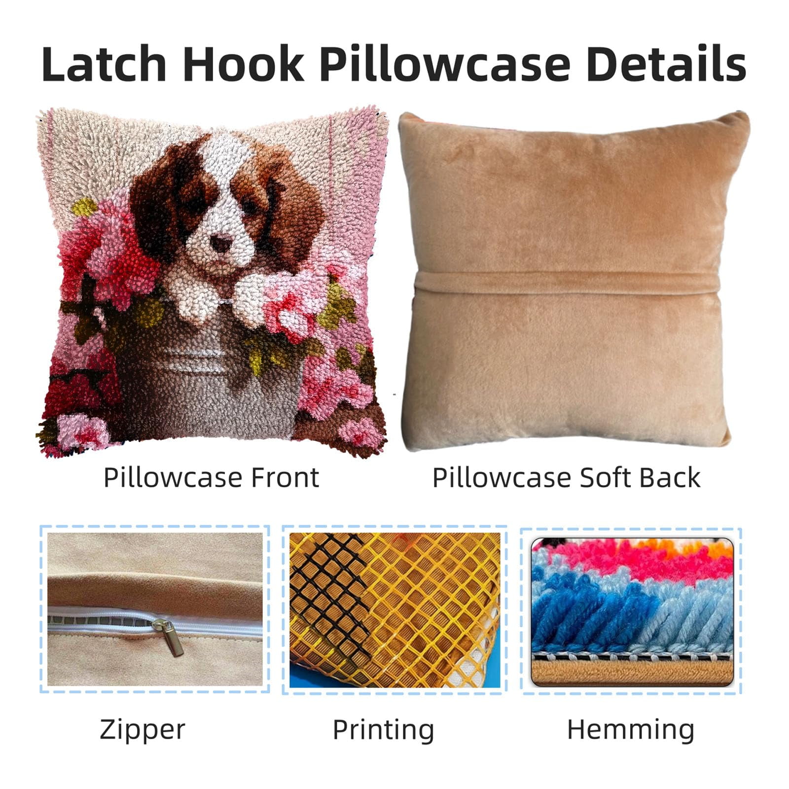Puppy Bernese Mountain Dog in Bucket DIY Latch Hook Pillow Kits for Adults Printed Pillowcase Crochet Yarns Hooking Handmade Pillow Cover Cushion for Home Sofa Decoration 17x17inch