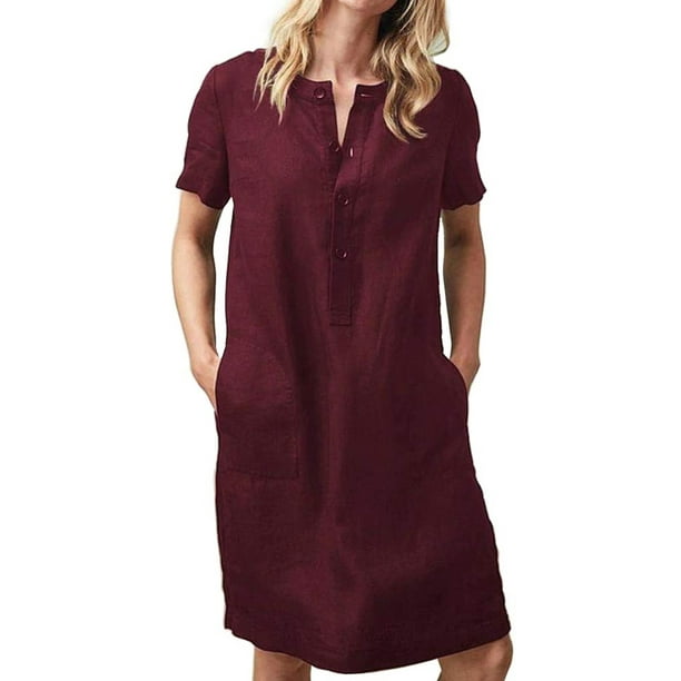 SUNSIOM - SUNSIOM Plus Size Women Casual Summer Cotton Linen Dress with ...