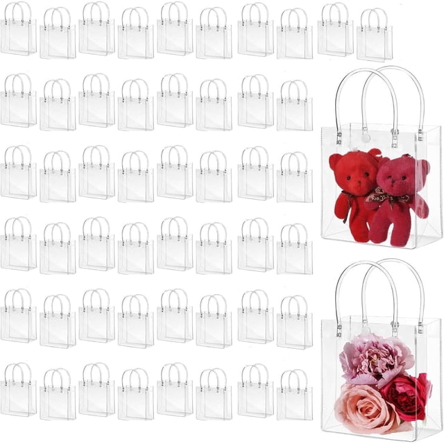 50 bolsas de regalo de plástico con asa reutilizables de PVC para despedida de soltera, dama de honor, boda, cumpleaños, baby shower Party (20 x 20 x 9 cm)