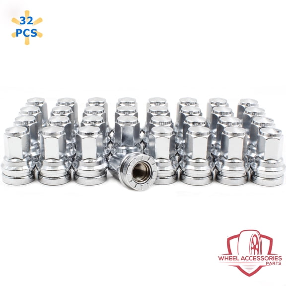 32 Pcs 14mm 1.50 14x1.50 Thread, ACPZ-1012-B, 611-008, 1.91" Long OEM Style Lug Nuts, Chrome, Silver, 13/16" Hex, Fits 2017 Ford F250 F350