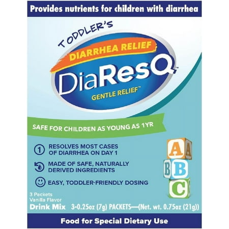 DiaResQ Toddler's Friendly Dosing Vanilla Flavor Children's Diarrhea Relief Drink Mix, 3 Pack