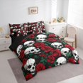 thumbnail image 2 of Castle Fairy Vintage Gothic Skull 7-Piece Twin Bedding,Deep Red Rose Bone Bedding Comforter Set,Ivory Red Black,Black Reversible, 2 of 7