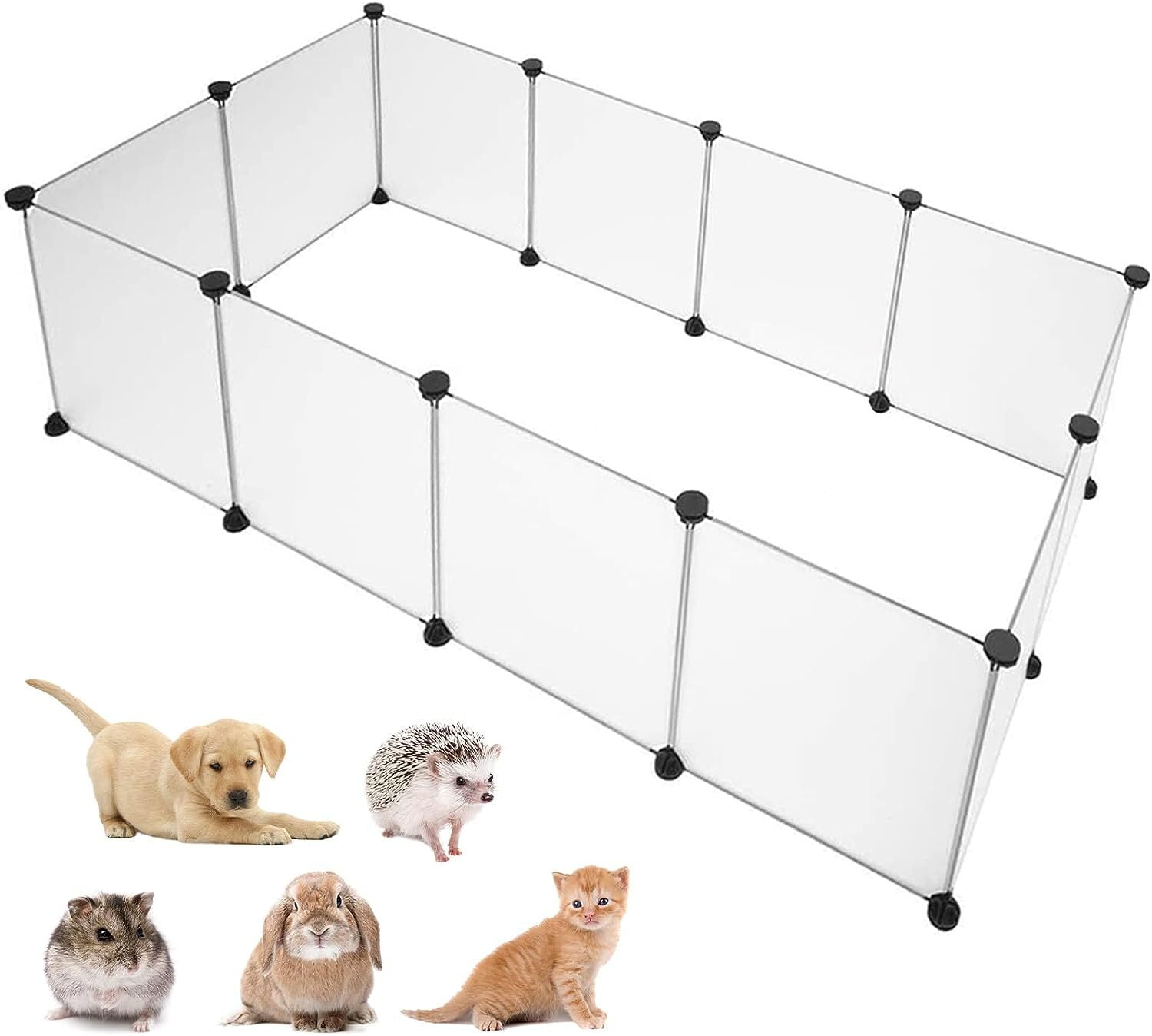Pet Playpen Portable Small Animals Playpen, Pet Fence Yard Fence for Guinea Pigs, Bunny, Ferrets, Mice, Hamsters, Hedgehogs, Puppies, Turtles, 14 X 14 Inch, Translucent, 12 Panels