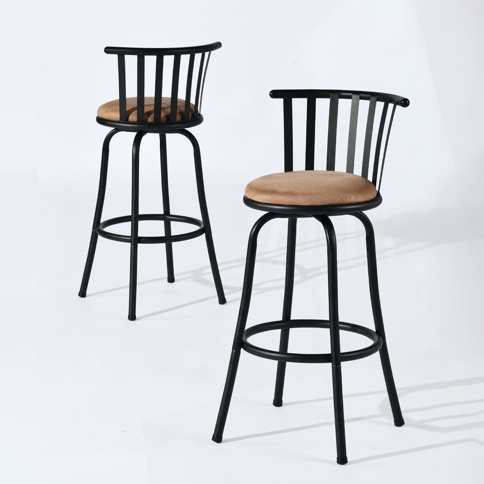 Homy Casa 2 Pack Bar Stools Adjustable Swivel, 24"/29" with Faux Suede Seats, Brown