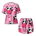 thumbnail image 4 of Naloa Panda Heart Valentine Pink Women's Short-Sleeved Pajama Set, Loungewear, Summer pajamas, Breathable Cozy - XX-Large, 4 of 9