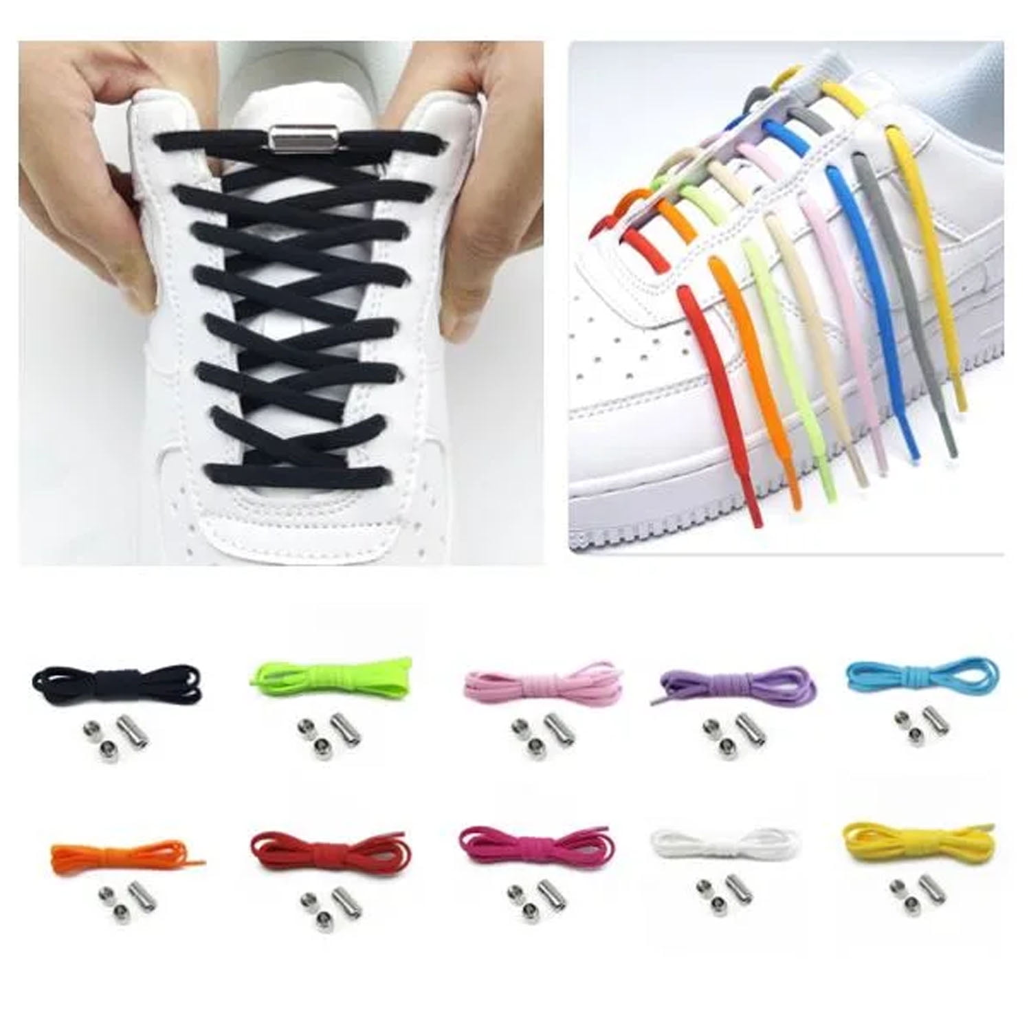 2 pairs Elastic knotless shoelaces One size Black