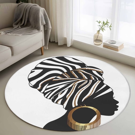Round Area Rugs Collection 4 Ft, Africans Non-Slip Residential Carpet, Modern Abstract Ethnic Women Indoor Crawling Mats Runner Rugs for Living Room/Dining Room/Bedroom