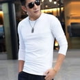 thumbnail image 2 of Camiseta de hombre lisa de manga larga con parte inferior lisa, ajustada, cuello redondo, lisa, holgada, de otoño, blanca, negra, de gran tamaño, informal, completa, 2 of 5