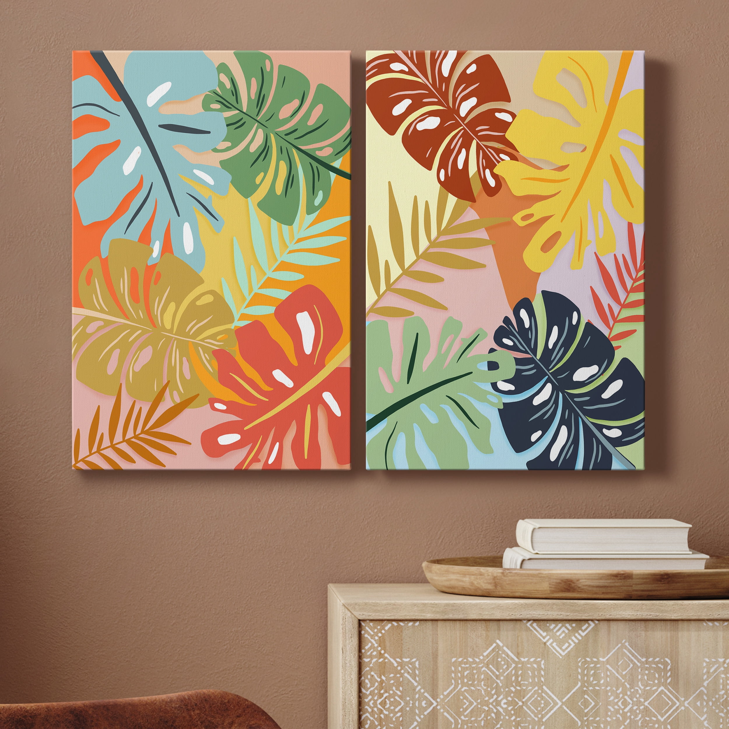 Tropical Foliage I Premium Gallery Wrapped Canvas - Ready to Hang - Set of 2 - 40 x 60 Each