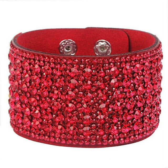 Nvzi Pulseras Pulseras de moda con diamantes de imitación Pulseras de cuero envolventes Pulseras para el día de San Valentín - Rojo