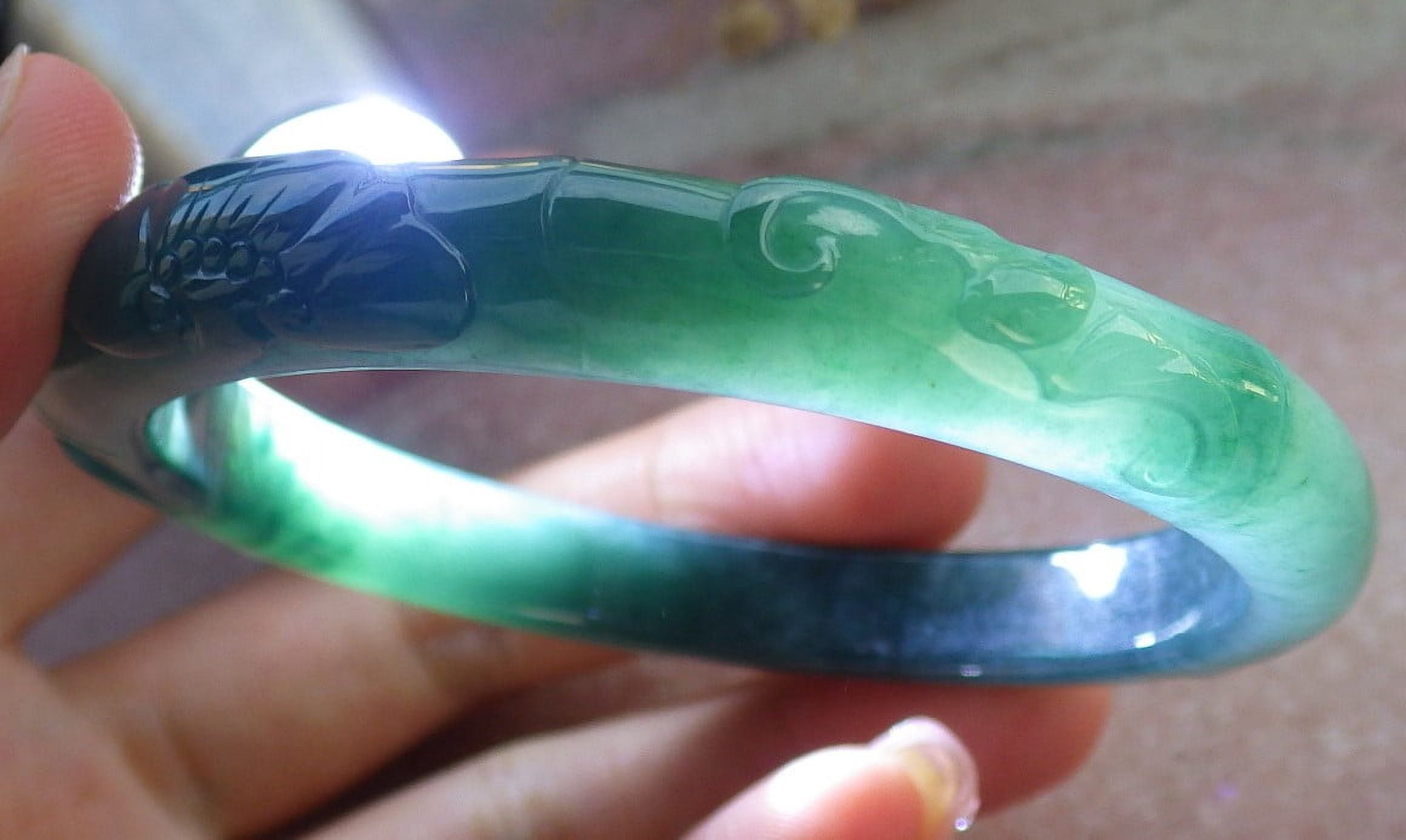 Icy Green Natural A JADE Jadeite Bat Ruyi Bamboo Bangle Bracelet 58 mm 684033 TN