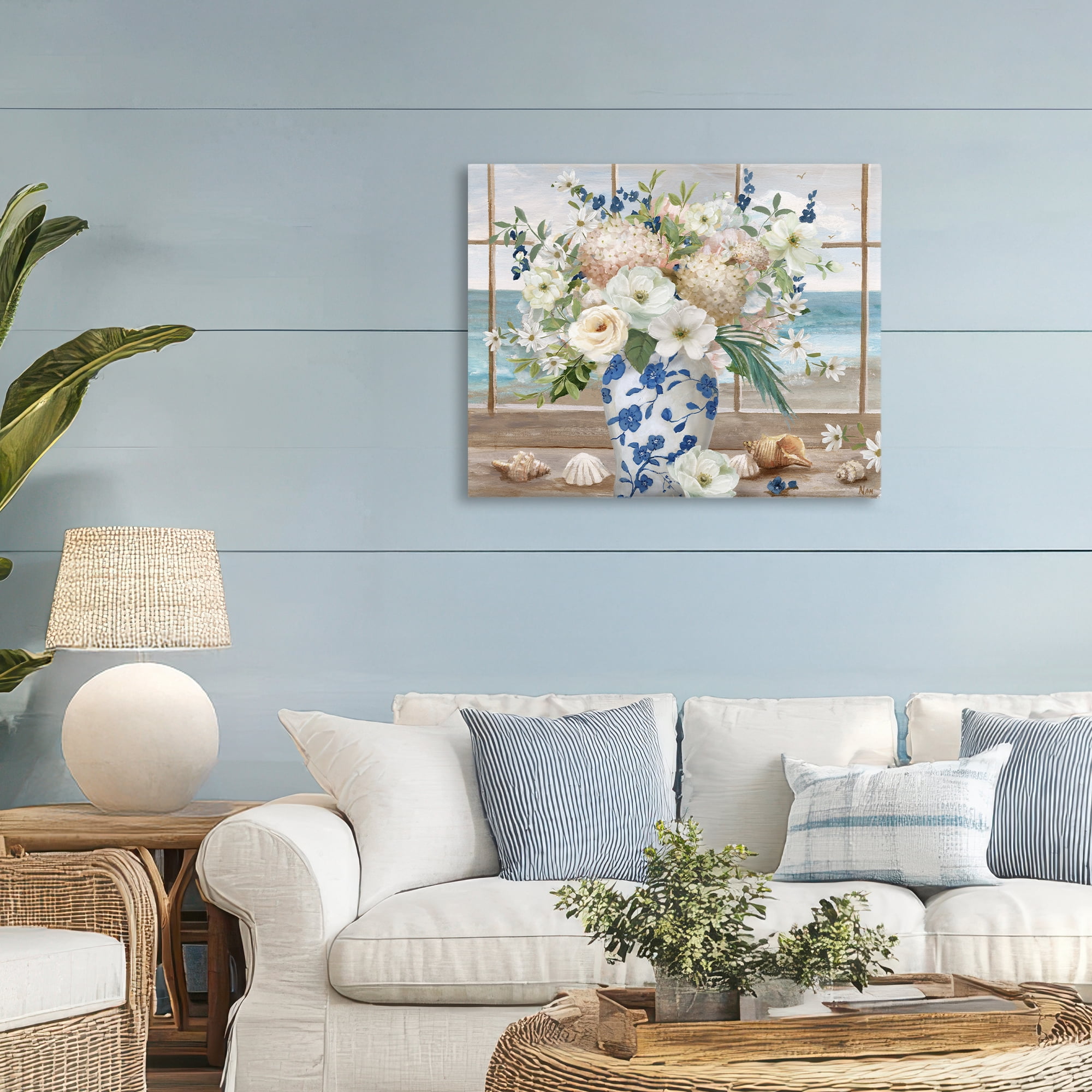 Stupell Industries Seashells & Flowers Windowsill Canvas Wall Art, design by Nan