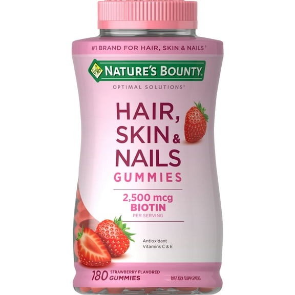 Nature's Bounty Hair, Skin and Nails Strawberry Gummies, 2500mcg Biotin, 180 Ct.