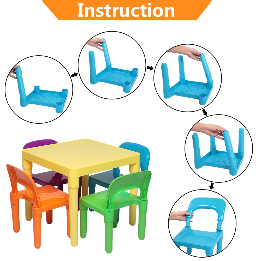 SEGMART Wood Kids Play Tables and 4 Chair Set, 26" x 22" x 19" Solid Picnic Primary Collection Kids Table & 4 Chair Sets, Art Play-Room Toddler Activity Chair for Toddlers Lego, Reading, S9198 - image 5 of 7